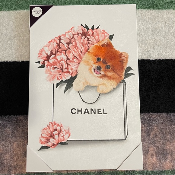 π Instinct Style CHANEL Shopping Bag with Flowers & Pomeranian Canvas Painting